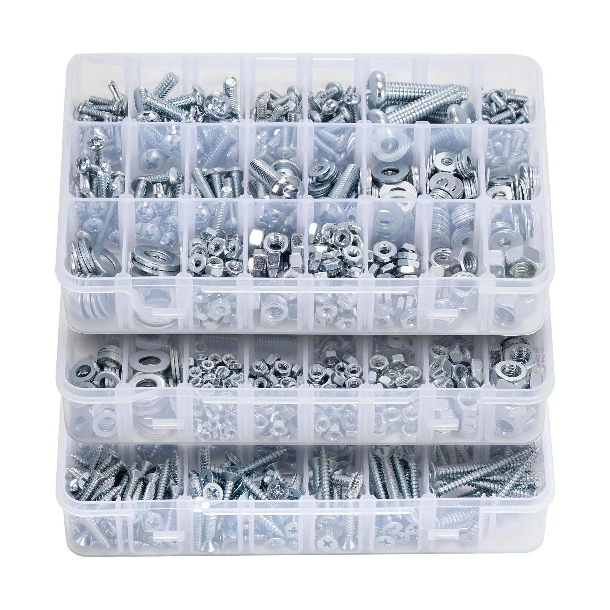 【Summerfinds】VEVOR 2250 Pcs Bolts and Nuts Assortment Kit,  , Metric + Imperial Machine Screws and Flat Washers, Alloy Steel M3/M4/M5/M6/M8 Multiple Size, for Equipment/Vehicle Assembly,Galvanized White
