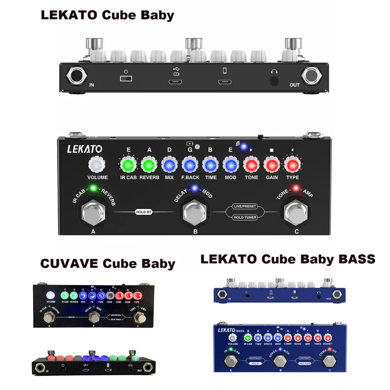LEKATO Rechargeable Multi Effects Guitar Pedal - 9 Amplifier Models, 3.5mm Headphone Jack, Battery, Tuner Knob Light, App for Editing & IR Loading, Delay, Reverb, Distortion, Overdrive, Bluetooth 5.0, Recording Support (For Music Enthusiasts)