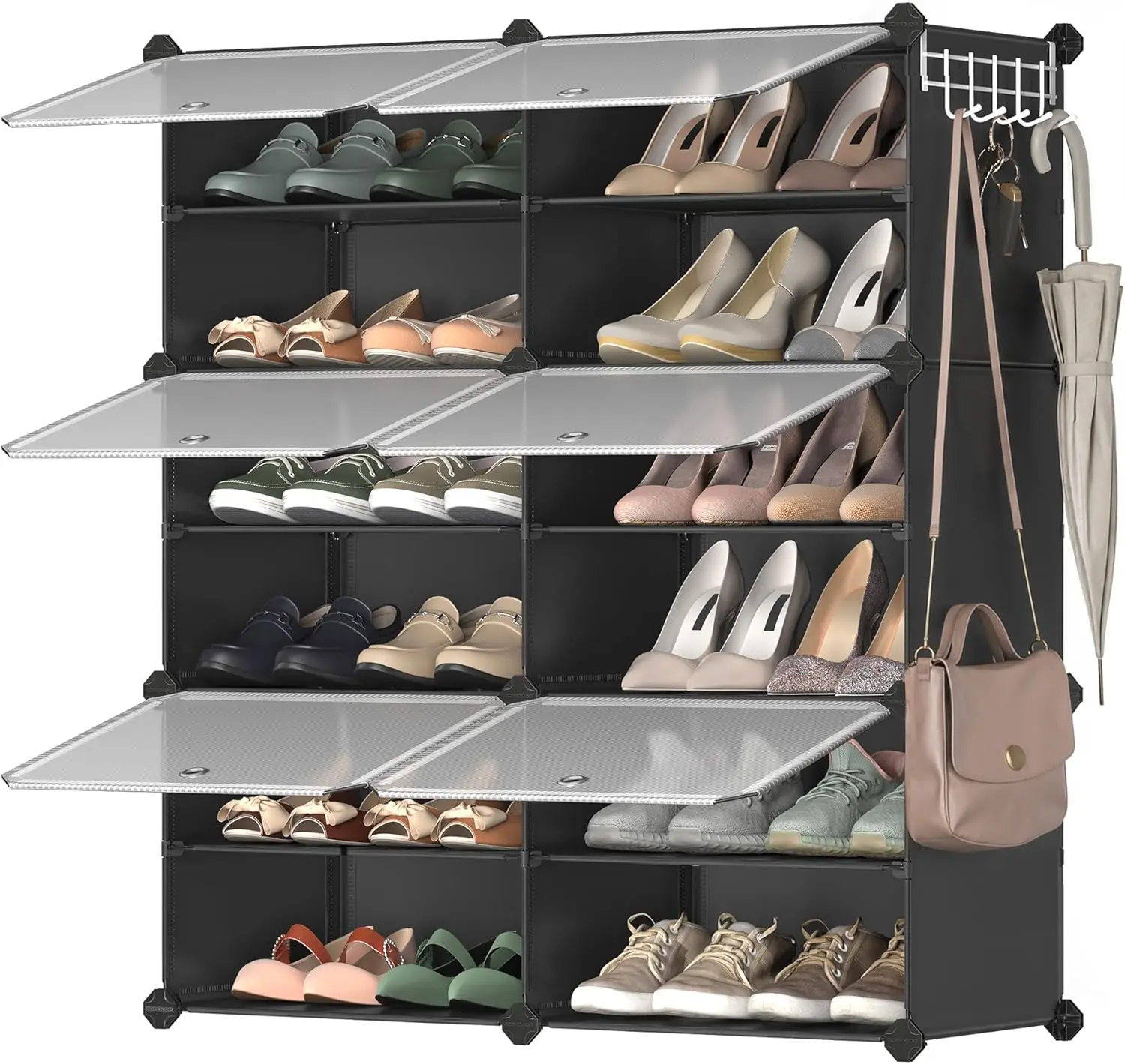 Shoe Rack Organizer, 6/8-Tier Shoe Storage Cabinet for Closet and Entryway, Holds 24/32 Pairs of Shoes, Adjustable, Cloud White and Trasparent