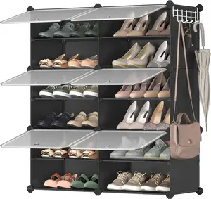 Shoe Rack Organizer, 6/8-Tier Shoe Storage Cabinet for Closet and Entryway, Holds 24/32 Pairs of Shoes, Adjustable, Cloud White and Trasparent