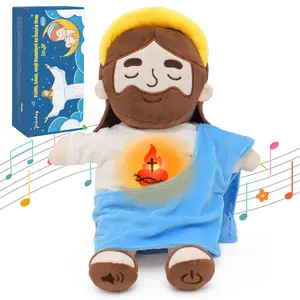 Yelakey Breathing Jesus Plush Toys with Light & Sound, Jesus Stuffed Animal Breathing Plushy Doll, Christian Catholic Religious Plushie Chr