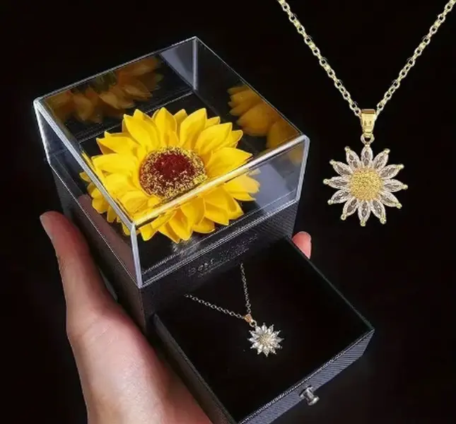 Sunflower Necklace With Gift Box For Girlfriend Women I Love You Perfect for Mother's Day, Birthdays, Valentines, Weddings