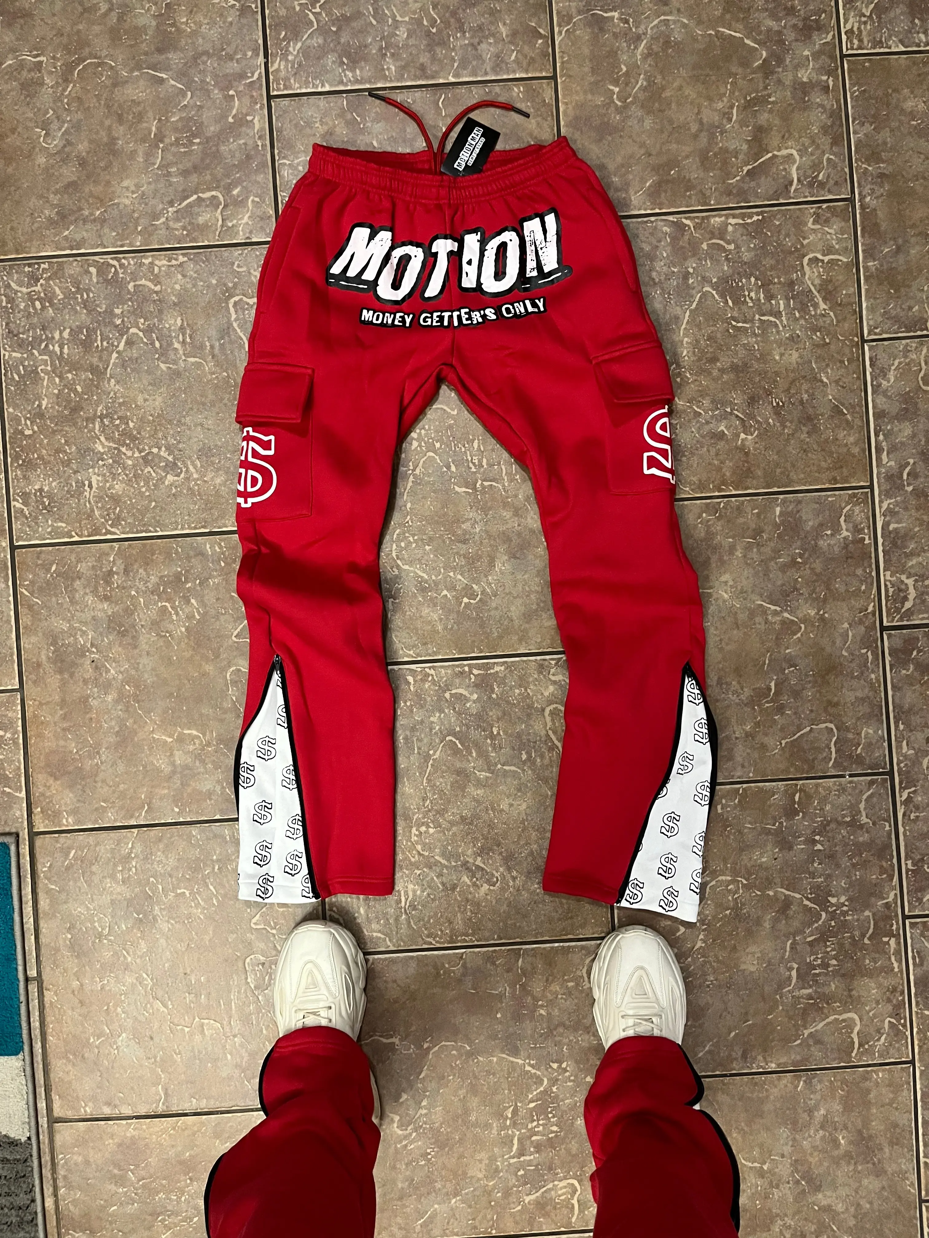 Red Money Getter's Only Stacked Cargo Sweatpants-In premium Cotton Menswear Breathable Soft Classic Day Underwear Man Trouser
