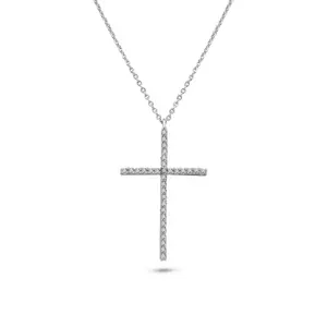 Mother's Day Gift Womens Sterling Silver 925 Cross Pendant Necklace Cubic Zirconia Adjustable Chain 16-18in