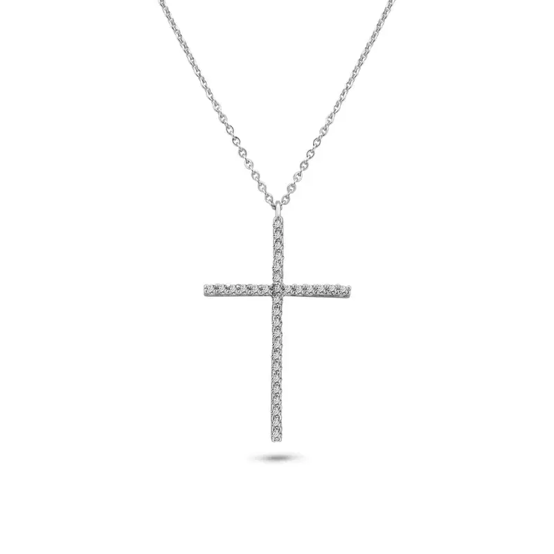 Women's 925 Sterling Silver Cross Pendant Necklace with Cubic Zirconia, 16-18in Adjustable Chain, White Gold-Plated Religious Classic Cross Necklaces, Metal Masters Jewelry, Mother's Day Gift