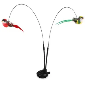 Interactive Cat Wand with Long Dual Rods and Strong Suction Base, No Battery Needed, Safe for Indoor/outdoor Use, / Feathers
