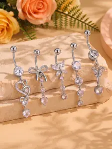 Rhinestone Hearts Design Sparkling Zircon Inlay Belly Button Rings, Stainless Steel Navel Rings, 14g10mm, Perfect for Women, Valentine's Day, Christmas, Birthdays