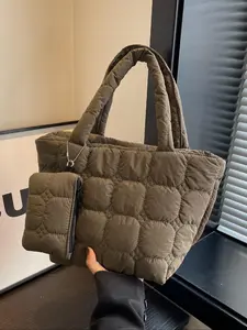 Women's Fashionable Quilted Tote Bag & Wallet Set, Large Capacity Travel Shoulder Bag & Wallet, Casual Trendy Versatile High-quality Daily Commuting Bag Set