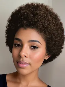 Human Hair Wig Women's Short Curly Wave Afro Kinky Curly Hair Wig , Y2K Style Daily Casual Party Halloween Wig , 150% Density , 6 Inch Full Machine Made Wig, Kinky Curly Wigs