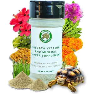Sulcata Tortoise Calcium & Multivitamin Powder - Herpetologist Formulated Vitamin and Mineral Powder for Reptiles with High Fiber - 30 Day Supply in Shaker Bottle for Tortoise Lovers