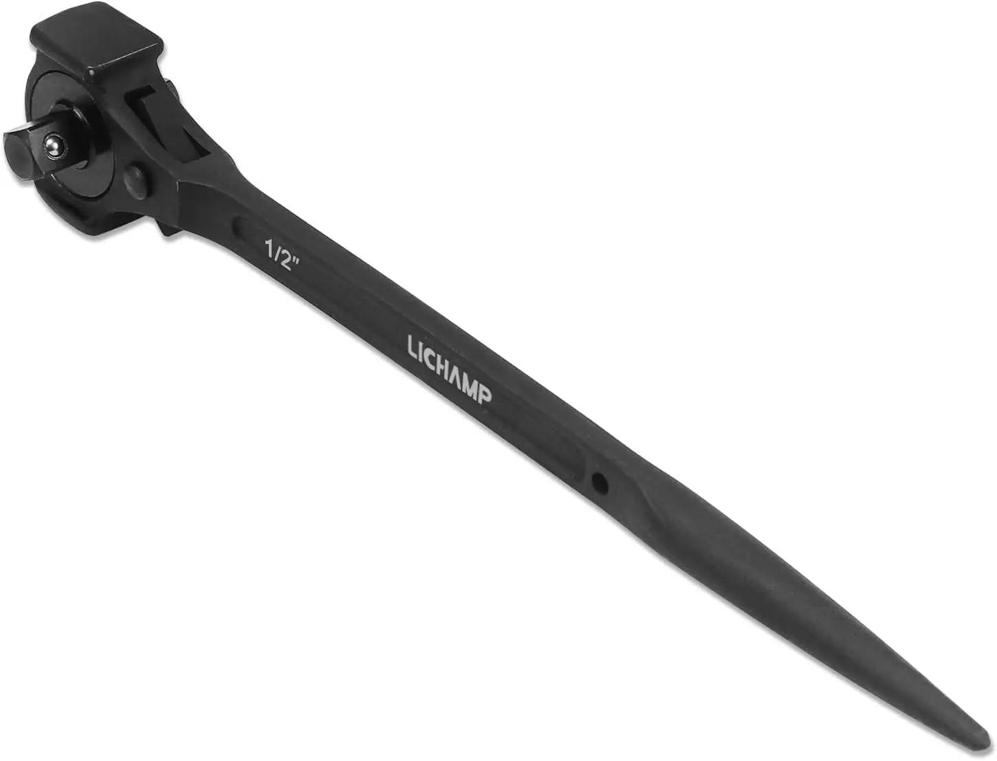 12.4" Spud Ratchet Wrench, 3/8" x 1/2" Dual Drive Ratcheting Hammer Head, Scaffold Steel Construction Tool, Black