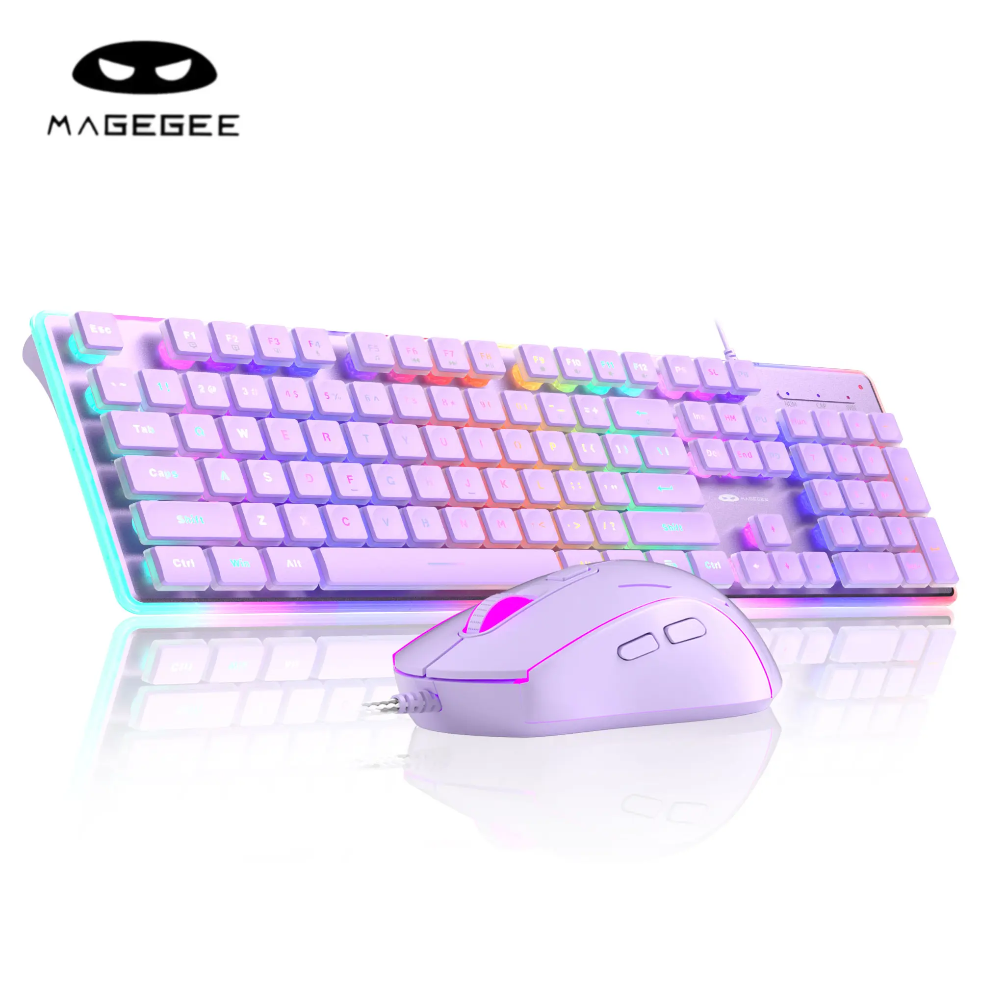 MageGee GK970 Wired Gaming Combo - Purple, Pink, Adjustable DPI, Double-Injected Illuminated Keys, Gaming Equipment, Compatible Keyboards & Mouse, Gift Ideas for Gamers, Works with PC, Laptop, Mac