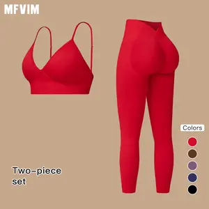MFVIM Women Solid Color Stretch Workout Running Yoga Pilates Tennis Training Sports Bra Top And High Elasticity Leggings