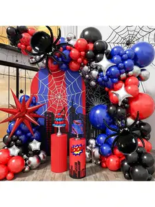 145pcs Black, Red And Navy Blue Balloon Arch & Wreath Set, Spider Theme Balloon Arch, Suitable For Men, Includes Star Bursts And Star Foil Balloons, Ideal For Baby Shower, Spider Theme Birthday Party Decoration