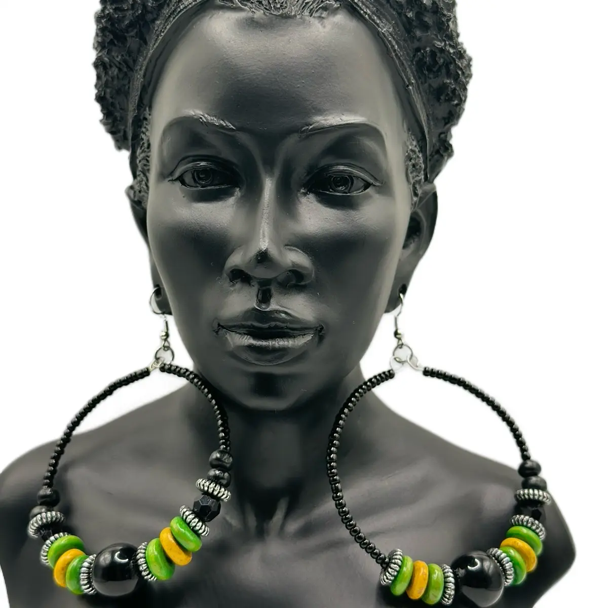 Beaded Circular Wood Earrings Ethnic - Handcrafted with Intricate Beadwork & Natural Wood, Lightweight & Comfortable, Boho Style for Fashion Accessories, Costume Jewelry & Accessories, Earrings