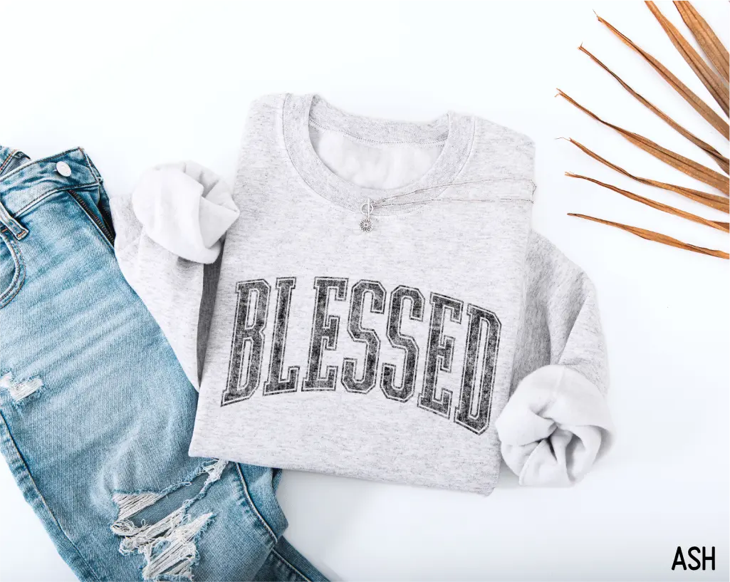 Distressed Blessed Adult Sweatshirt - Cozy Christian Faith Pullover for Layering & Casual Wear