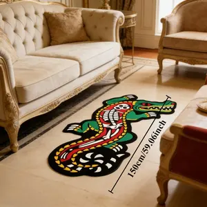Red and green contrasting crocodile living room decoration plush carpet bedroom bedside strip carpet creative crocodile shape study thickened carpet home machine washable entrance balcony non-slip floor mat, Decorative Fluffy Rug