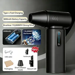 Conlilai Mini Compressed Air Duster, 110000RPM Brushless Handheld Fan, 3000mAh Type-C Cordless Air Blower for Computer Keyboard Car Interior Cleaning