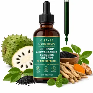 QIZFYZZ Edible Soursop Bitters Liquid Drops 10-in-1 Healthcare Supplement - Herbal Blend with Noni, Moringa Leaf Extract, Natural Turmeric Extract, Black Seed Oil, Oregano, Ashwagandha for Daily Wellness & Stress Response, Vegan, Non-GMO, 2 fl oz