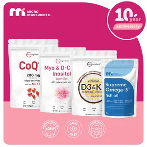 Perimenopause Bundle: Supreme Omega-3 Fish Oil 60 Softgels & CoQ10 200mg 240 Softgels & Vitamin D3K2 10000 IU 180 Softgels & Myo D-Chiro Inositol Powder 1LB