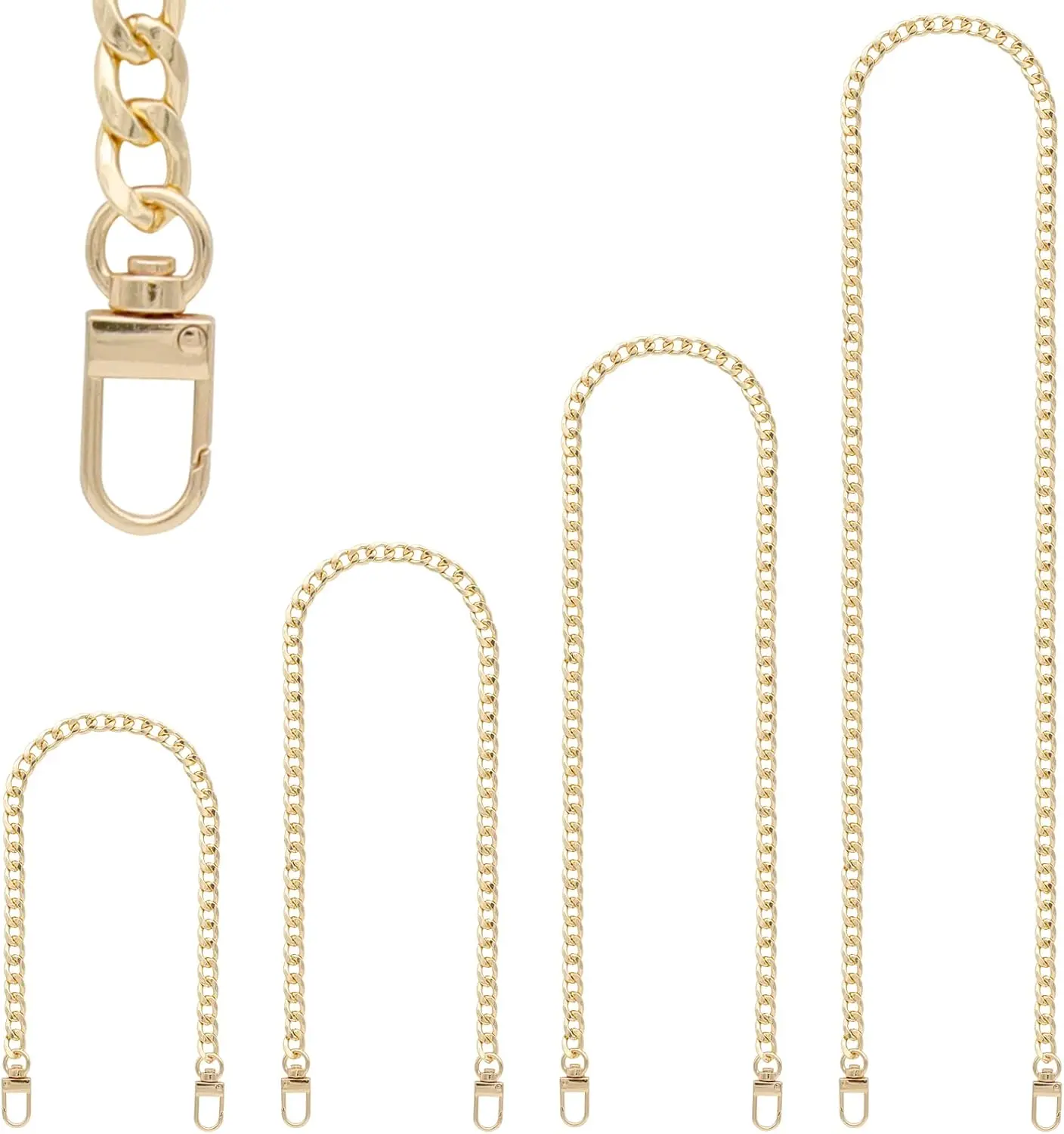 4 count Different Sizes Iron Replacement Flat Chains Iron, Metal Chain Strap for DIY Purse Handbag  Crossbody Bag Clutch by (15.4 Inch, 23.6 Inch, 31. 4 Inch, .2 Inch)