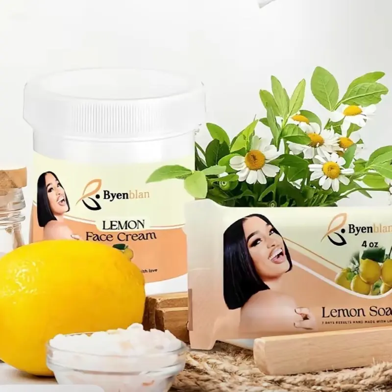 BYENBLAN Lemon Face Cream & Soap Set, 2-Piece Daily Skincare Kit for Hydration and Cleansing, Simple Routine Moisturizer & Bar, Moisturizing, Hydration Boost, Contains Lemon, Cleanser, Hydrate, Moisture, Lemon Extract