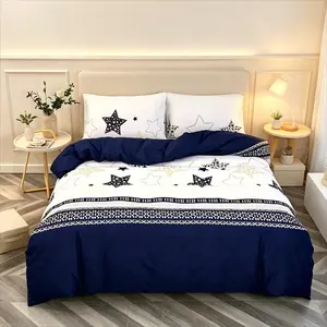 Star Print Navy Bedspread Set, Simple Style Three-Piece Bedroom Linen, Breathable and Comfortable, Multiple Sizes Available, All-Season Use
