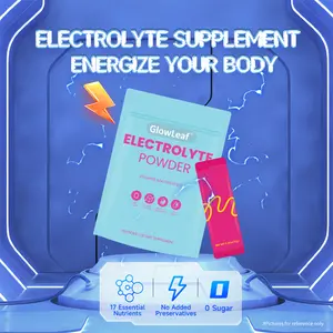 GlowLeaf Electrolyte Powder with 17 Vitamins & Nutrients Sugar Free Energy Hydration Pack 15 Packs 5.6 Oz Health Care 4 Flavors Available Grapefruit Peach Grape Lemon Sea Salt Nutritional Wellness Supplement