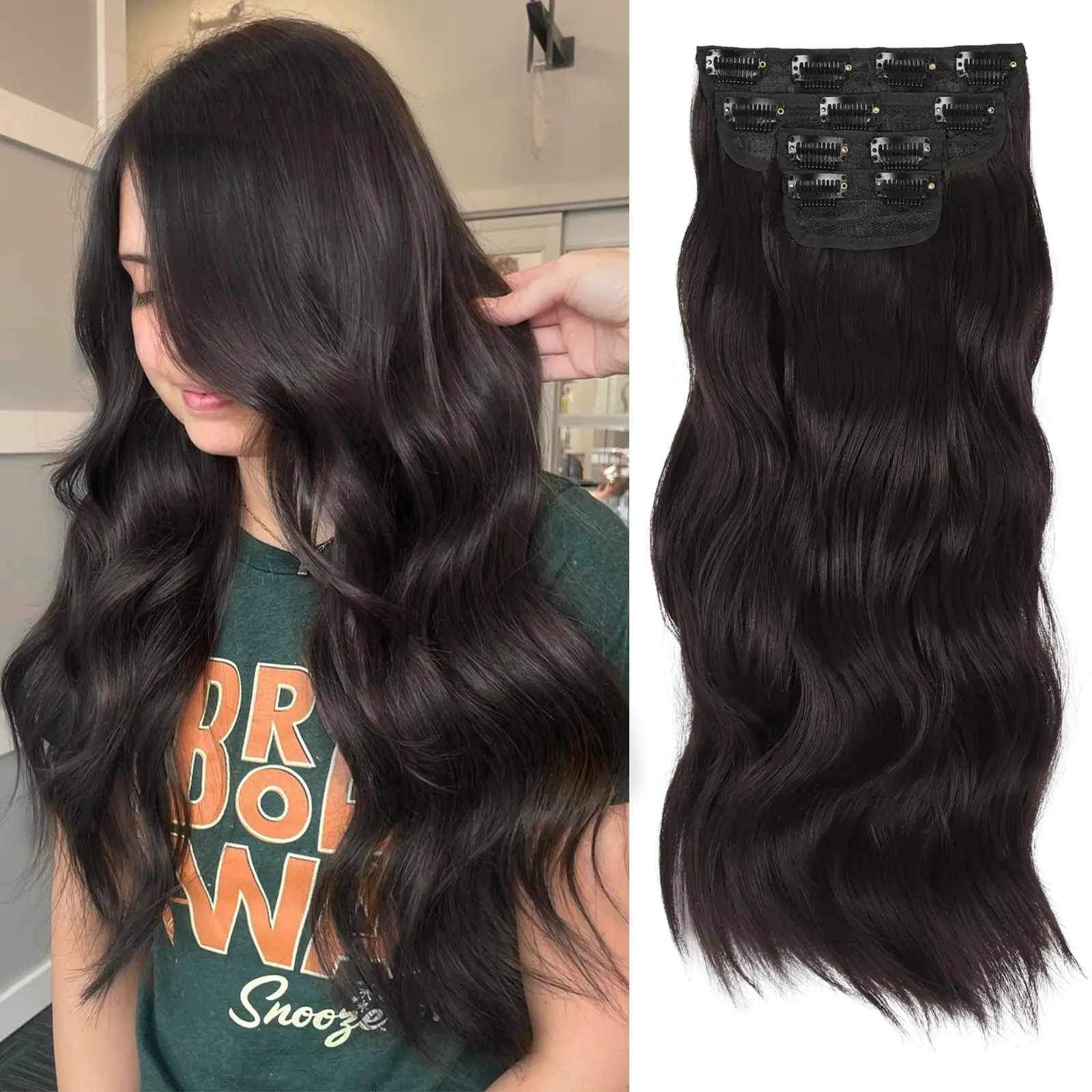 【Black Friday】Vigorous Clip in Hair Extensions Long Wavy Synthetic Hairpieces,Natural & Soft Hair & Blends Well Hair Extensions,Easy to Wear for Women