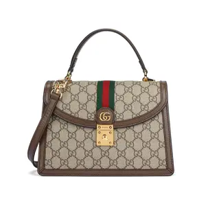 Gucci Ophidia Small Shoulder Bag for Women – Shiny Gold Hardware, Canvas and Leather, Ebony and Brown