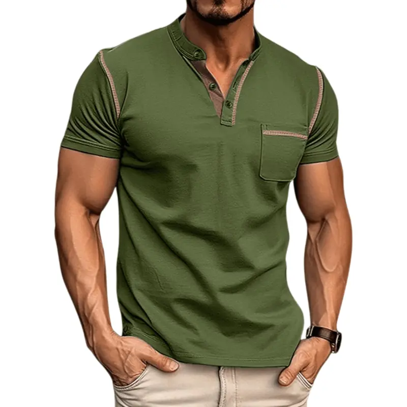 Men's Short Sleeve Henley Shirt - Muscle Fit Casual Tee with Chest Pocket