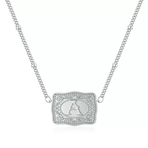 Copper Embossed 26-Alphabet Letter Initial Statement Belt Buckle Necklace, Casual Custom Initial Necklaces, Fashion Costume Jewelry Accessories, In-Stock Gifts for Girlfriend