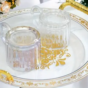 Elegant 3pcs Golden & Silvery Transparent Tray Set with Dual Handles - Perfect for Displaying Food, Fruits & Snacks - Ideal for Holiday Gatherings Plates Plastic Lm-Golden,3Pcs