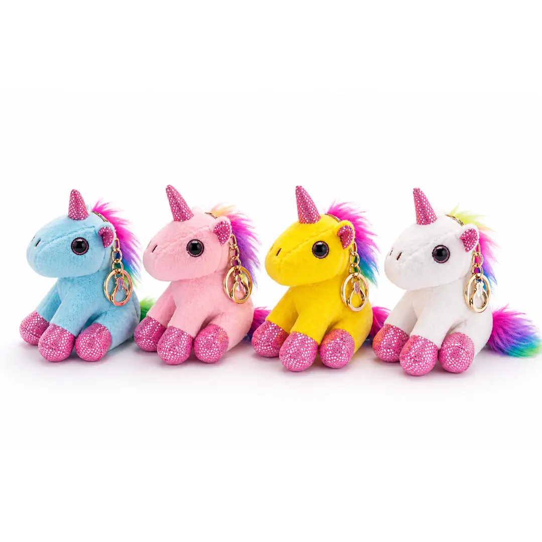 Set of 4 Unicorn Plush Keychains – All Colors Included