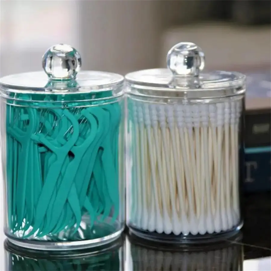 Clear Makeup Cotton Jar with Lid, 1/2 Counts Round Pads Swab Makeup Cotton Storage Canister, Desktop Storage Box for Bathroom Home Hotel Office Dormit