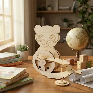 STEM Education Wooden 3D Science Experiment Set — Inflatable Bear + Balancing Eagle | Educational DIY Assembly Toy for Children