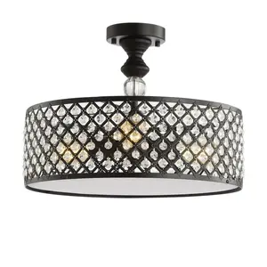 JONATHAN Y Elise Classic Crystal/Metal Drum Semi-Flush Mount; for Living Room,Bedroom, Kitchen, Office