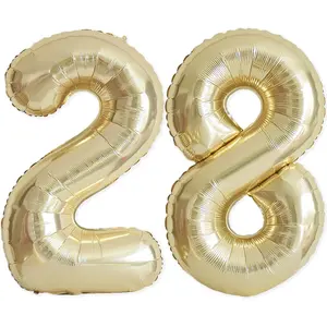 28 Balloon Number, 40 Inch Champagne Gold Foil Balloons Giant Jumbo Helium Number 28 or 82 Balloons for 28th 82th Birthday Decorations Anniversary Events Boys Girls Party Decorations (Light Gold)