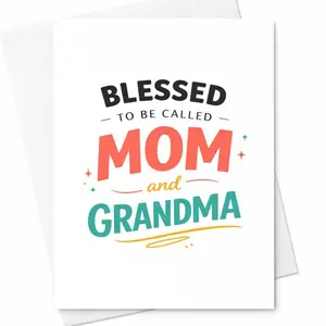 Mom & Grandma Typography Cards (Multiple Options) – Blessed Mom Grandma Nana Abuela Sentimental Funny Mothers Day Card Gift From Daughter Son Grandkids Floral Cute Family Love Card 5 x 7 Inch Greeting Card with Envelope