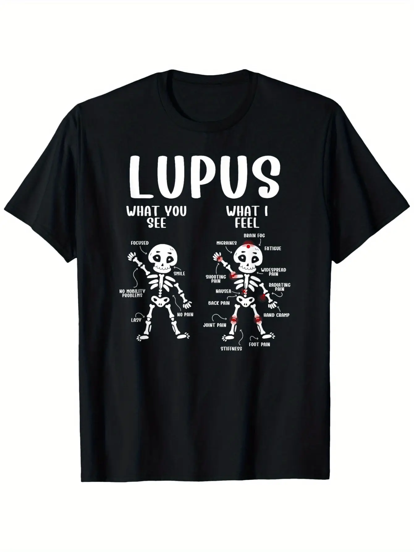 Lupus Awareness T-Shirt - Humorous Skeleton Design unisex soft cotton short sleeve t shirt, vintage graphic casual tee for men women teens, perfect birthday holiday gift for camping travel gym daily street  wear