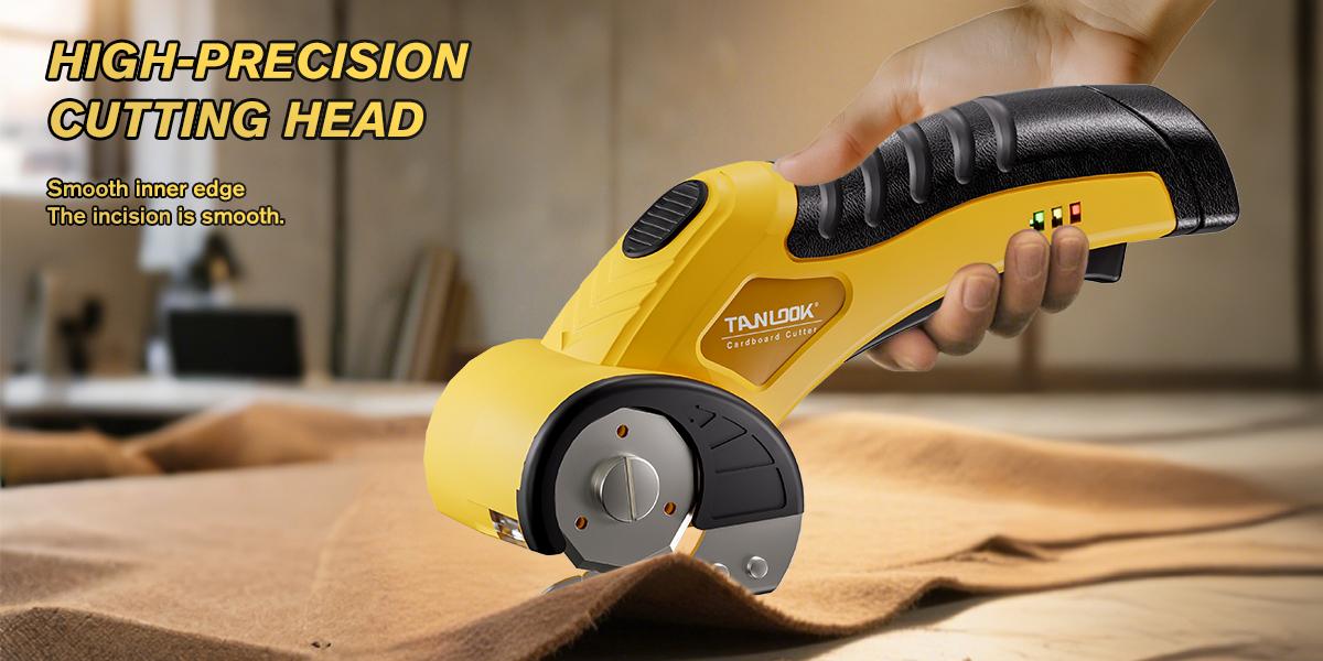 TANLOOK Cordless Electric Scissors, USB Rechargeable Fabric & Box Cutter with Safety Lock, Replaceable Blades, Easy Cutting for Cardboard, Leather & Plastic