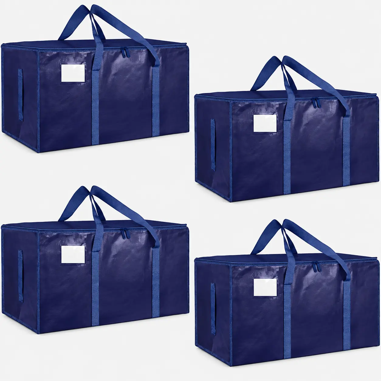 UNIQDESIGN 4 Pack Extra-Large Heavy-Duty Moving & Storage Bags - Waterproof, Foldable Totes with Handles & Zippers for College Dorm Use (Dark Blue)