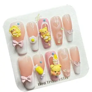 E42 Long cute Cream Bear pink Everything removable press on nails
