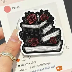 Gothic Book Stack Magnetic Phone Grip for Book Lovers Vintage Rose Design Literary Accessory Cozy Skeleton Reading Phone Grip with Strong Adhesive and Scratch-Resistant Print