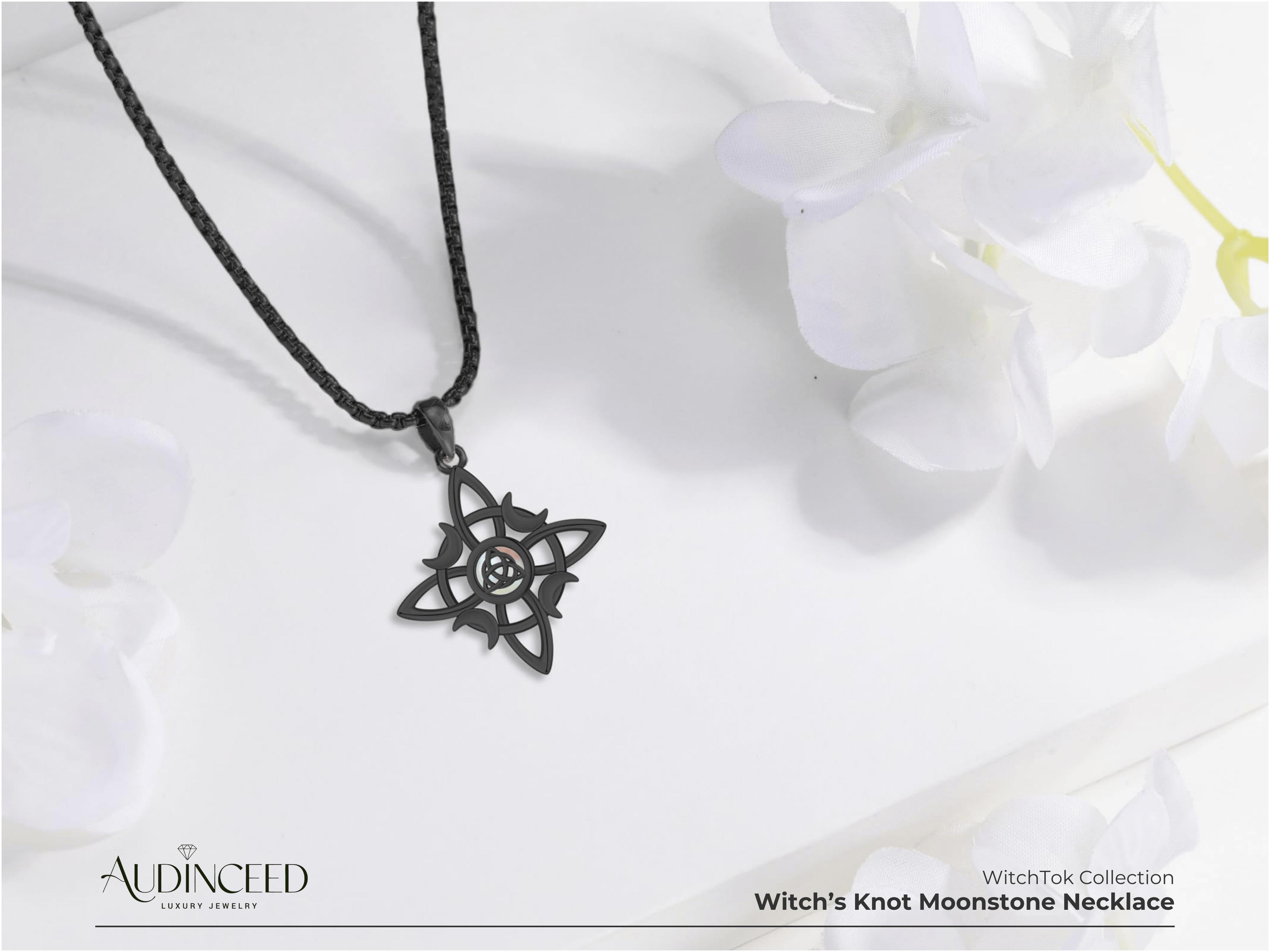Audinceed Witch Knot Moonstone Necklace, S925 Sterling Silver Cosas Nudo De Bruja Plata 925 Moonstone Pagan Wiccan Witch Witches Knot Silver Necklace Pendant Dark Feminine Jewelry Gift for Woman Girl Audinceed Witch Knot Moonstone Necklace, S925 Sterling Silver Cosas Nudo De Bruja Plata 925 Moonstone Pagan Wiccan Witch Witches Knot Silver Necklace Pendant Dark Feminine Jewelry Gift for Woman Girl