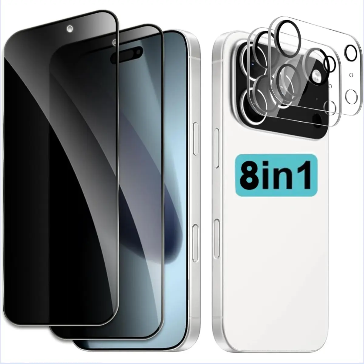 Privacy Screen & Lens Protector Value Pack for iPhone 13/14/15/16/16E/17 Pro Max/Plus/Air - 5 Anti-Peeping 9H Tempered Glass Smartphone Cellphone Flash Protection Devices, 3 Lens Guards, HD Clarity, Accessories