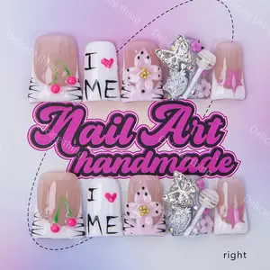 Y2K Style Fake Nail, 10pcs/set Glossy False Press on Nails Handmade Acrylic Nails for Women Girls DIY Manicure, Effortless Nail Press on Nails Manicure Set