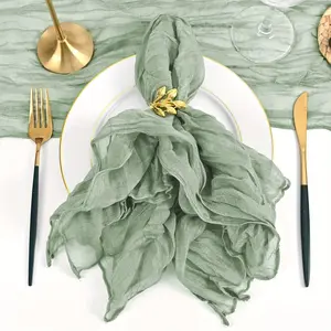 Bohemian Transparent Polyester Napkin, Sage Vintage Tablecloth, Wedding Gift Party Decoration, Machine Made