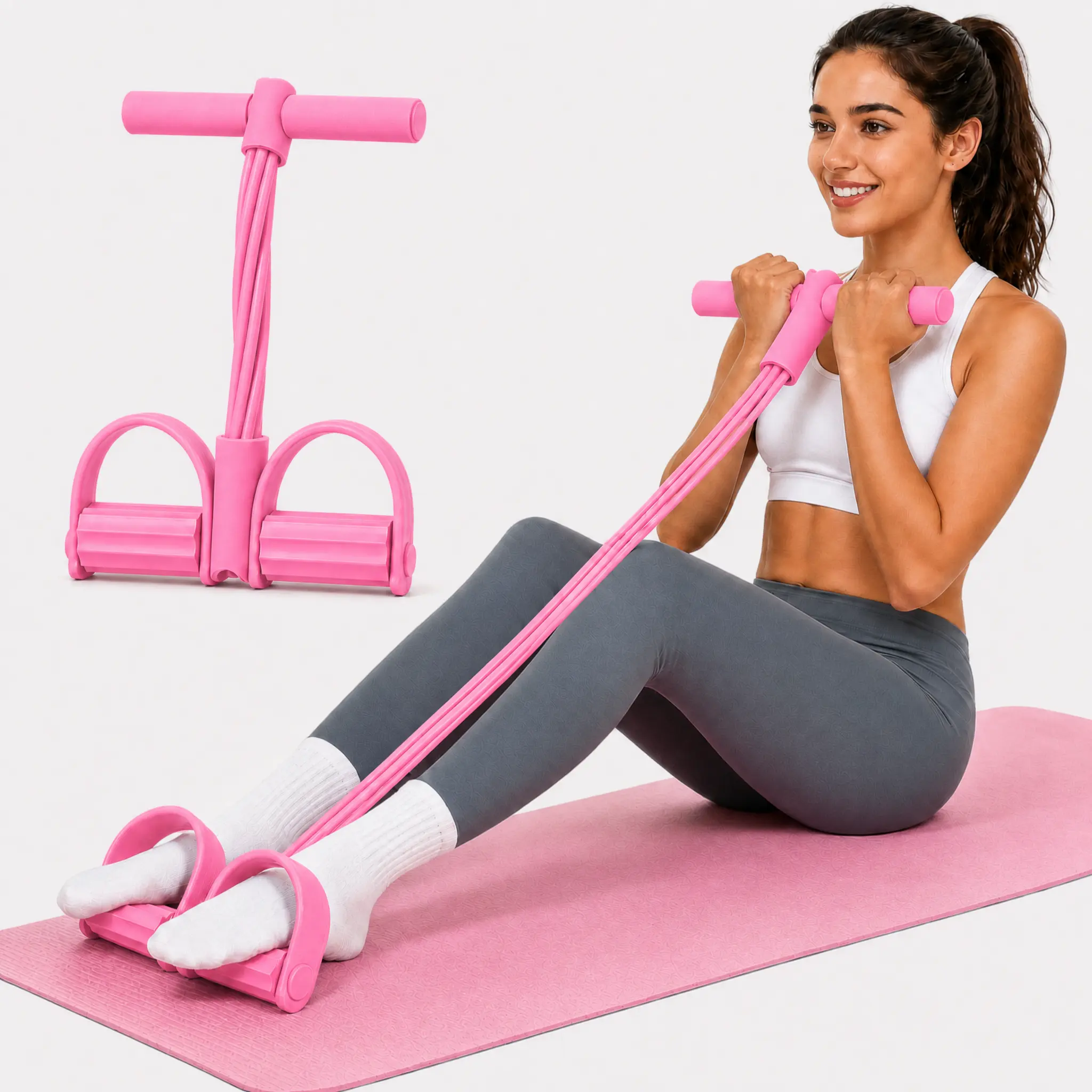 2026 NEW Upgraded Version Manual Tension Training Pedal Resistance Band - 6-Tube Eco-Friendly Natural Latex Yoga Stretcher, Adjustable Multifunctional Elastic Tool for Home Gym Arm & Waist Training, Suitable for Adults