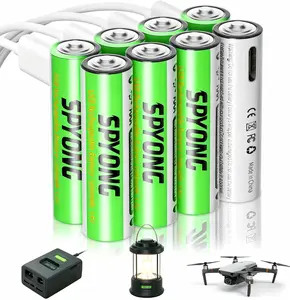 Rechargeable AAA batteries, USB C, 1200 mWh, eight AAA rechargeable batteries, 1.5V, 4-in-1 charging cable and LED charging indicator, 4-piece set LED charging indicator, fully charged in 40 minutes
